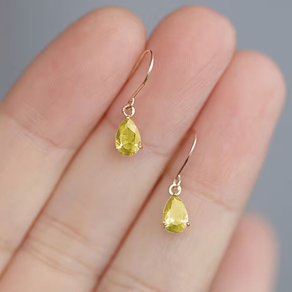 Yellow Teardrop Crystal Drop Earrings Gold Dangle Gemstone Lightweight Pendant